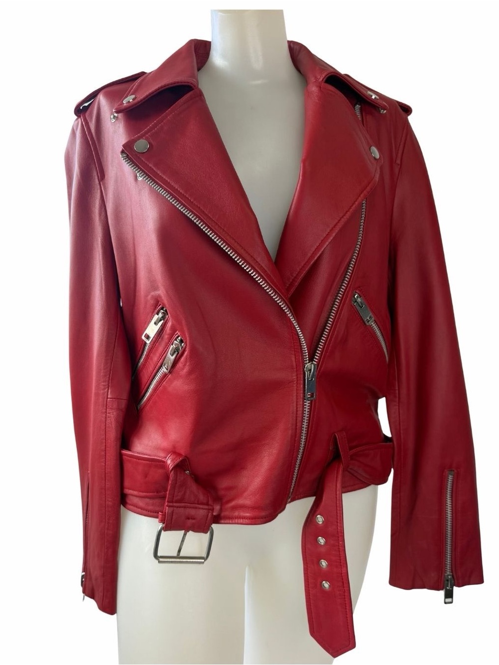 Walter Baker Red Lamb Leather Moto Jacket Women’s M 100% Lamb Leather